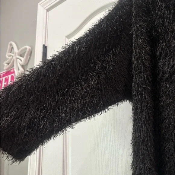 Open-Front Black Fuzzy Cardigan Sweater - Picture 5 of 6